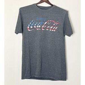Coca Cola T-Shirt Men's Small‎ Gray Logo Patriotic Flag Americana Heritage